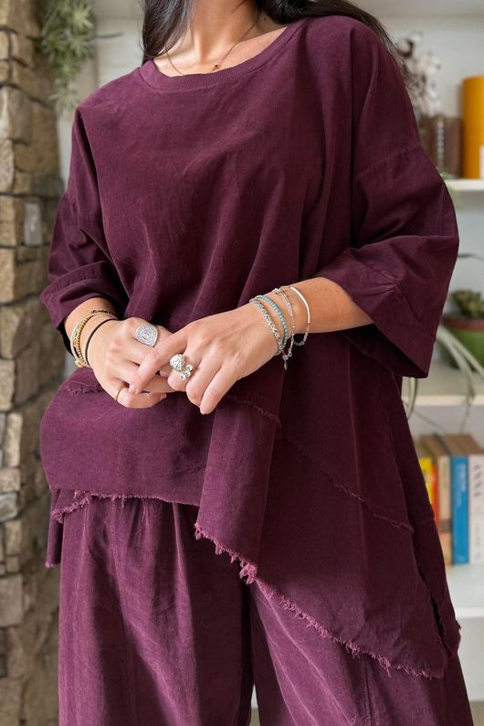 Lock Needlecord Panel Dip Side Top Aubergine